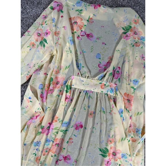 Vintage Victoria’s Secret Sheer Open Robe Yellow Floral Print Delicate Womens OS - Picture 10 of 11
